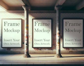 Triple Frame Mockup: Industrial Style Poster Art (PSD, JPEG, PNG)