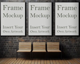 Triple Frame Mockup: Underground Station Poster Art (PSD)