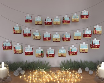 Calendario de Adviento de Teleférico/Tóndola de Esquí Navideño DIY – Descarga Digital de 25 Páginas