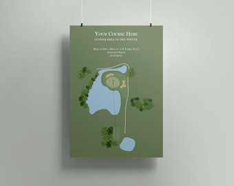 Póster personalizado de golf con hoyo en uno / Lámina de golf personalizada / A3 / A4 / Blanco o verde