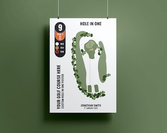 Póster de golf personalizado "Hoyo en uno" / Impresión de golf personalizada / Blanco o verde / Descarga digital