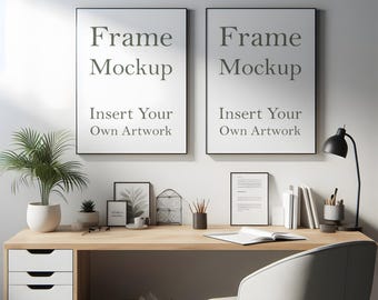 Double Black Frame Mockup: Home Office Interior (PSD, JPEG, PNG)