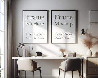 Double Black Frame Mockup | Home Office Interior (PSD)