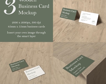 Wooden Business Card Mockups: PSD Template (Digital Download)