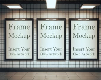 Underground Station Triple Frame Mockup: PSD Poster Art (Digital Download)