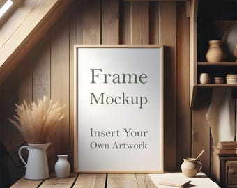 Maqueta de marco de madera vertical: Póster para sala de estar (archivo PSD)