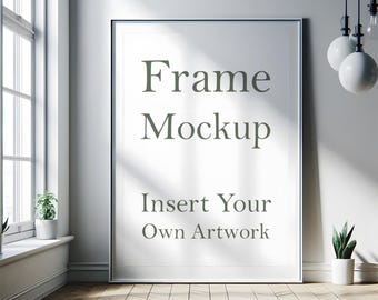 White Frame Mockup: Poster Art Display (PSD, JPEG, PNG)