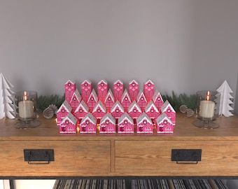Printable Pink Christmas House Village Advent Calendar (DIY PDF)