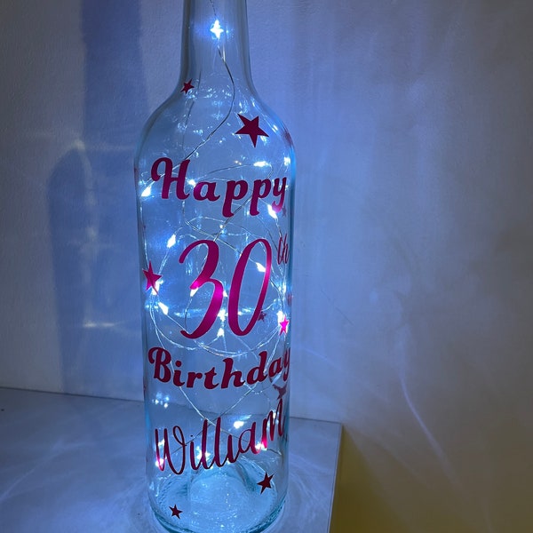 Personalised Birthday Light up Bottle, Gift, Table Centrepiece, 18th, 21st, 30th, 40th, 50th Birthdays