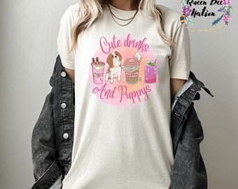 Cute drinks and Puppys Unisex Jersey Short Sleeve Tee