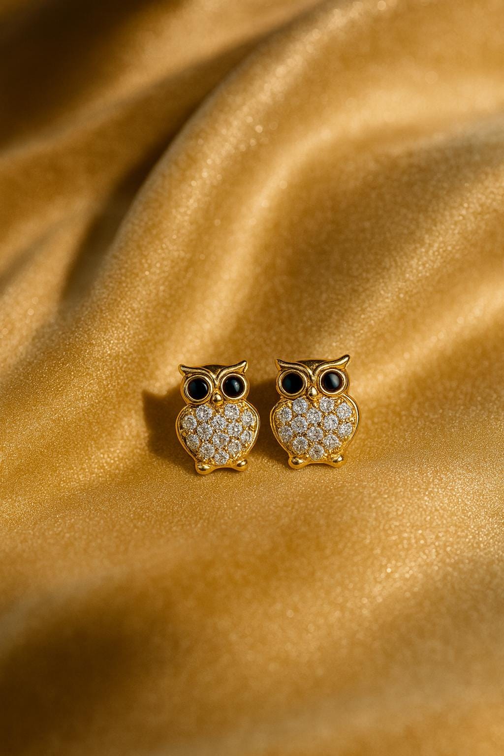 Avyakt Trinkets Sparkling Owl Stud Earrings – Gold Plated Stainless Steel, Anti-Tarnish, 6-Mon