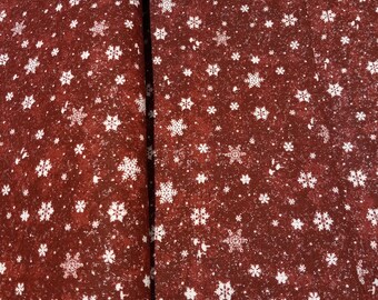 Christmas Cotton Fabric, Small Glitter Snowflakes on Dark Red, 44" Wide 100% Cotton Quilting Fabric, Sold By the Yard