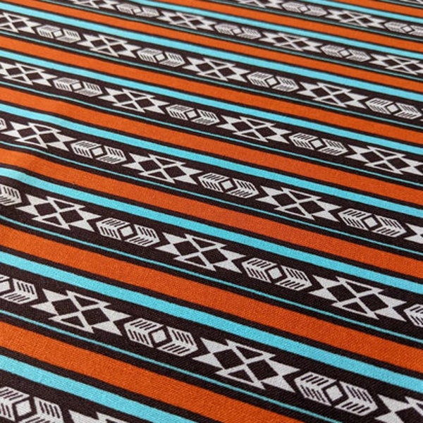 Aztec Tribal Stripes 18"x21" Fat Quarter, Fabric Quarter, Quilting Cotton, Remnant, Native, Orange Teal Turquoise, Jewel, Striped