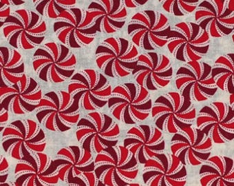 Christmas Cotton Fabric, Peppermints on White, 44" Wide 100% Cotton Quilting Fabric, Sold By the Yard
