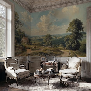 Scenic Wallpaper Mural, Panoramic Wallpaper, Rural Landscape Wallpaper, Woodland Scenic Wall Mural Peel and Stick, Countryside Wallpaper