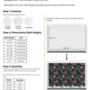 May include: A guide for ordering wallpaper rolls. The guide includes instructions for determining the quantity of rolls needed based on wall height and width. The guide also includes a table showing the number of rolls needed for different wall widths. The image includes a visual example of how to calculate the number of rolls needed for a 160-inch wide wall.