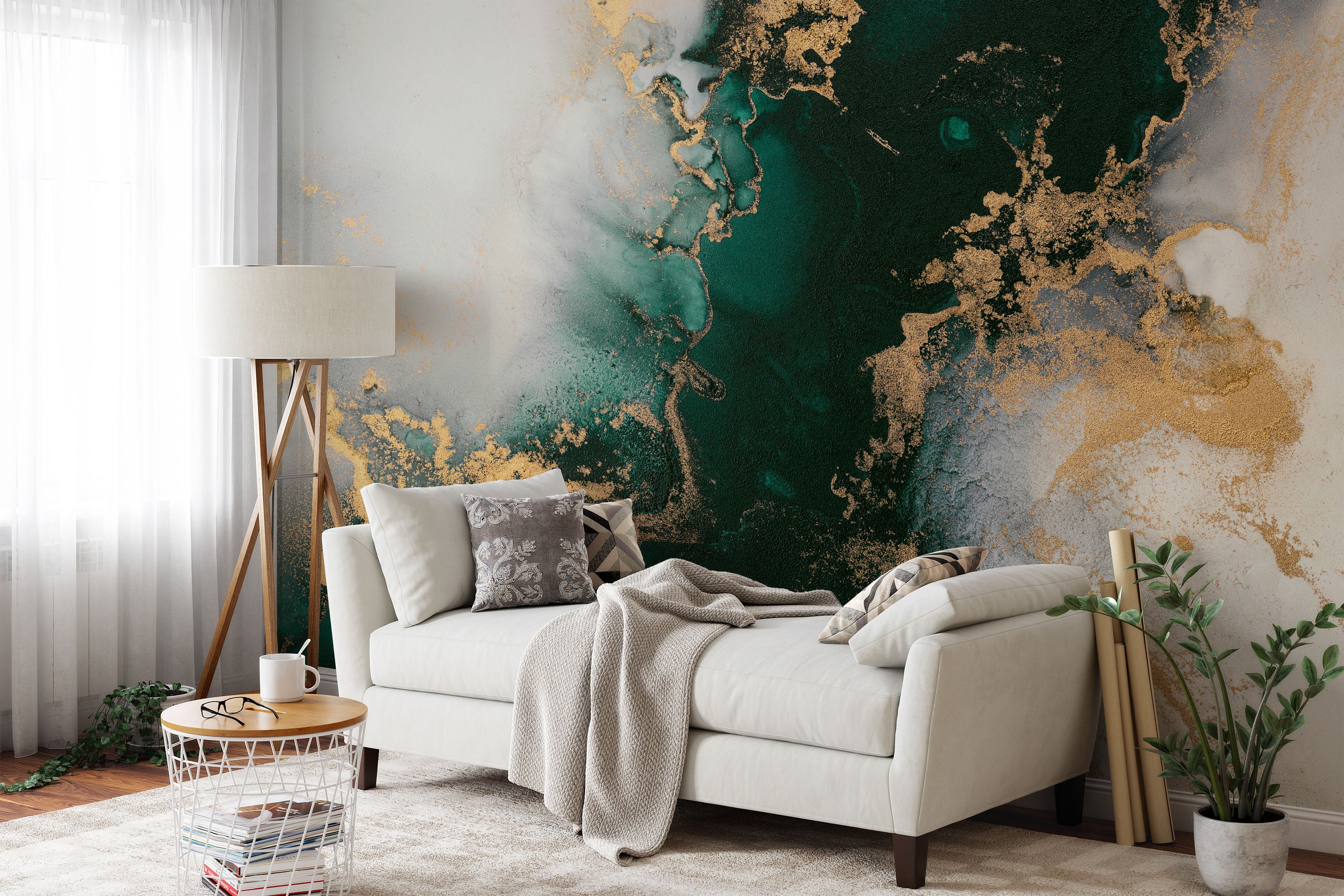 Dark Green Marble Wallpaper Mural | Marble Peel and Stick Wallpaper ...