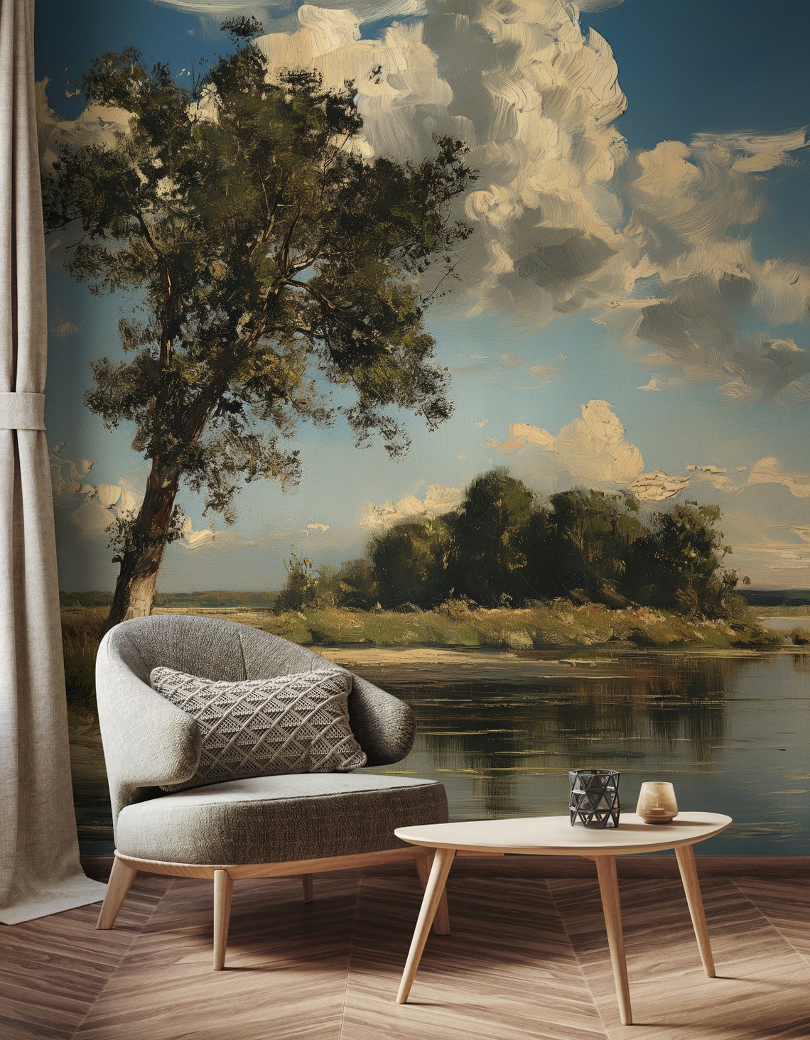 Scenic Wallpaper Mural, Landscape Mural Wallpaper Oil Painting ...