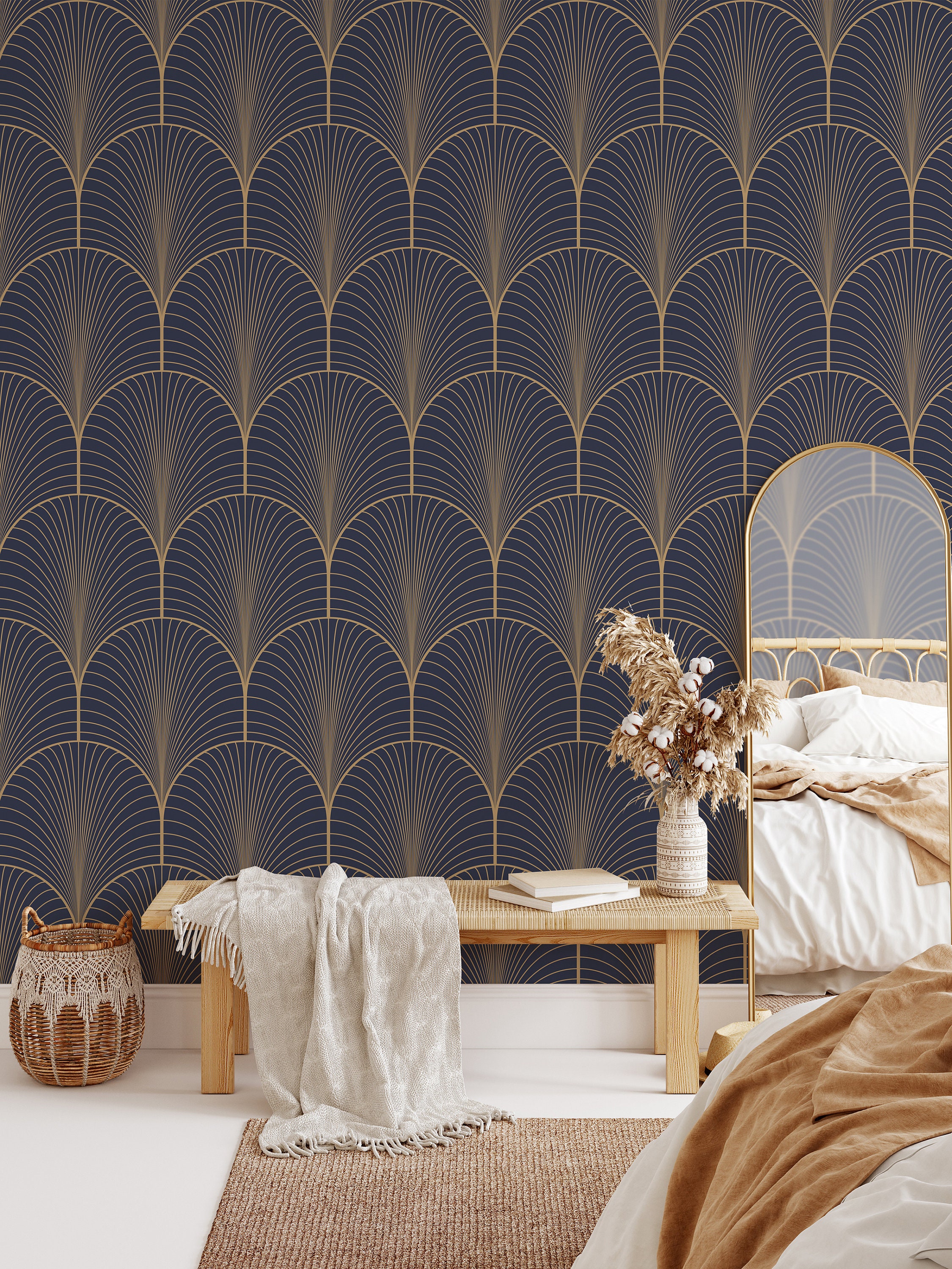 Navy Gold Wallpaper | Art Deco Wallpaper Blue and Gold | Navy Blue ...