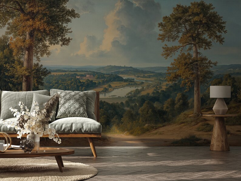 Scenic Wallpaper Mural Rural Landscape Wallpaper Peel and Stick Vintage Landscape Painting Wallpaper Mural Rural Painting Wallpaper image 3