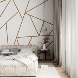 Gold White Wallpaper Peel and Stick | Big Print Wallpaper | Modern Wallpaper | White and Gold Wallpaper | Geometric Wallpaper