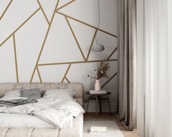Gold White Wallpaper Peel and Stick | Big Print Wallpaper | Modern Wallpaper | White and Gold Wallpaper | Geometric Wallpaper