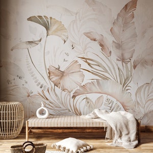 Palm Leaf Wallpaper Self Stick | Watercolor Exotic Palm Leaf Wall Muralbanana Leaf Peel and Stick Wallpaper | Tropical Leaf Wall Paper