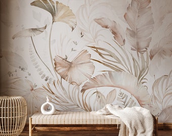 Palm Leaf Wallpaper Self Stick | Watercolor Exotic Palm Leaf Wall Muralbanana Leaf Peel and Stick Wallpaper | Tropical Leaf Wall Paper