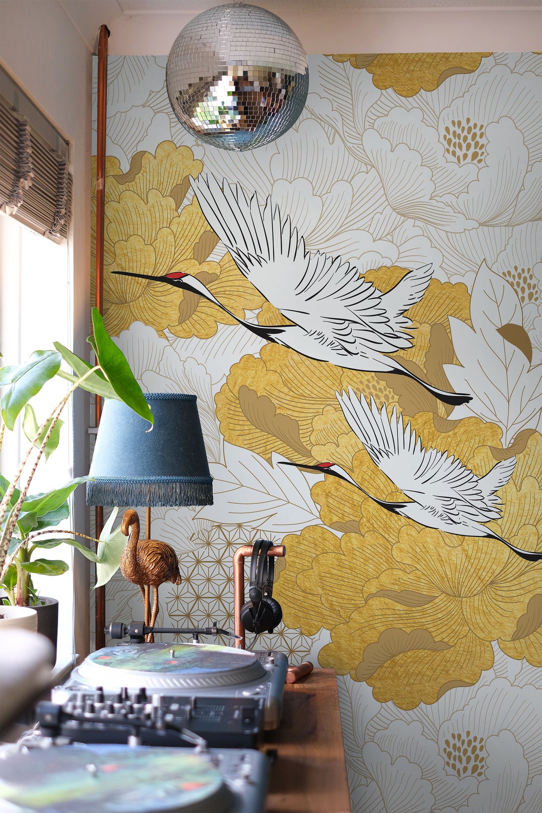 Chinoiserie Wallpaper Peel and Stick Japanese Crane Etsy