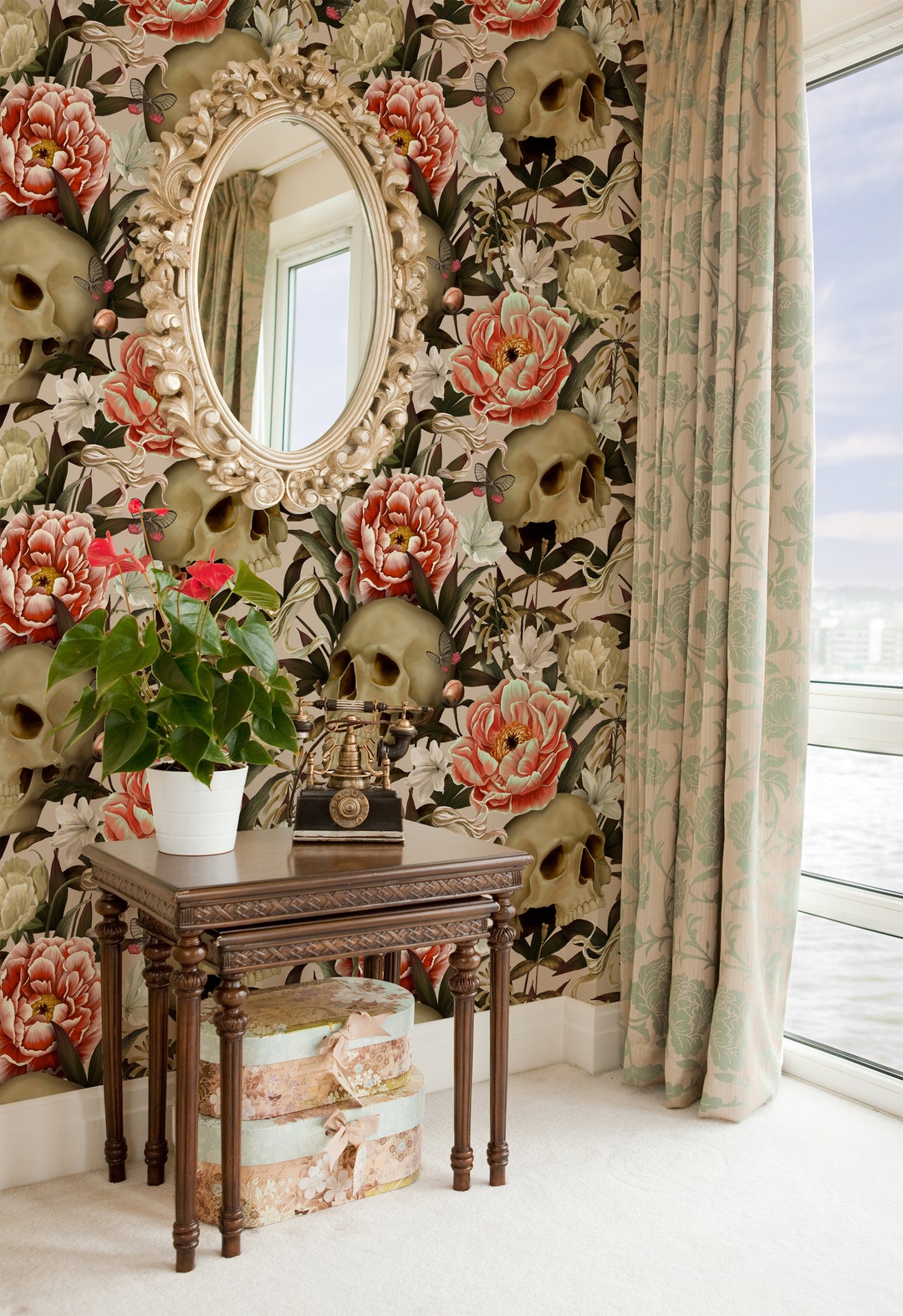 Peony Peel and Stick Wallpaper Vintage Floral | Gothic Wallpaper With ...
