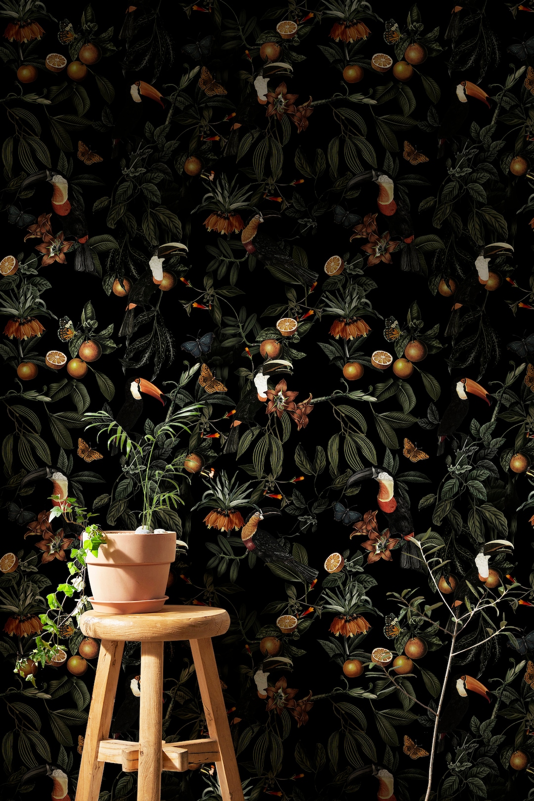 Dark Botanical Wallpaper Secret Garden at Night Botanical Secret Garden