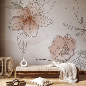 Watercolor Eucalyptus Leaves Wallpaper | Hand Drawn Floral Wallpaper | Floral Line Art Wallpaper | Boho Leaves Wall Paper