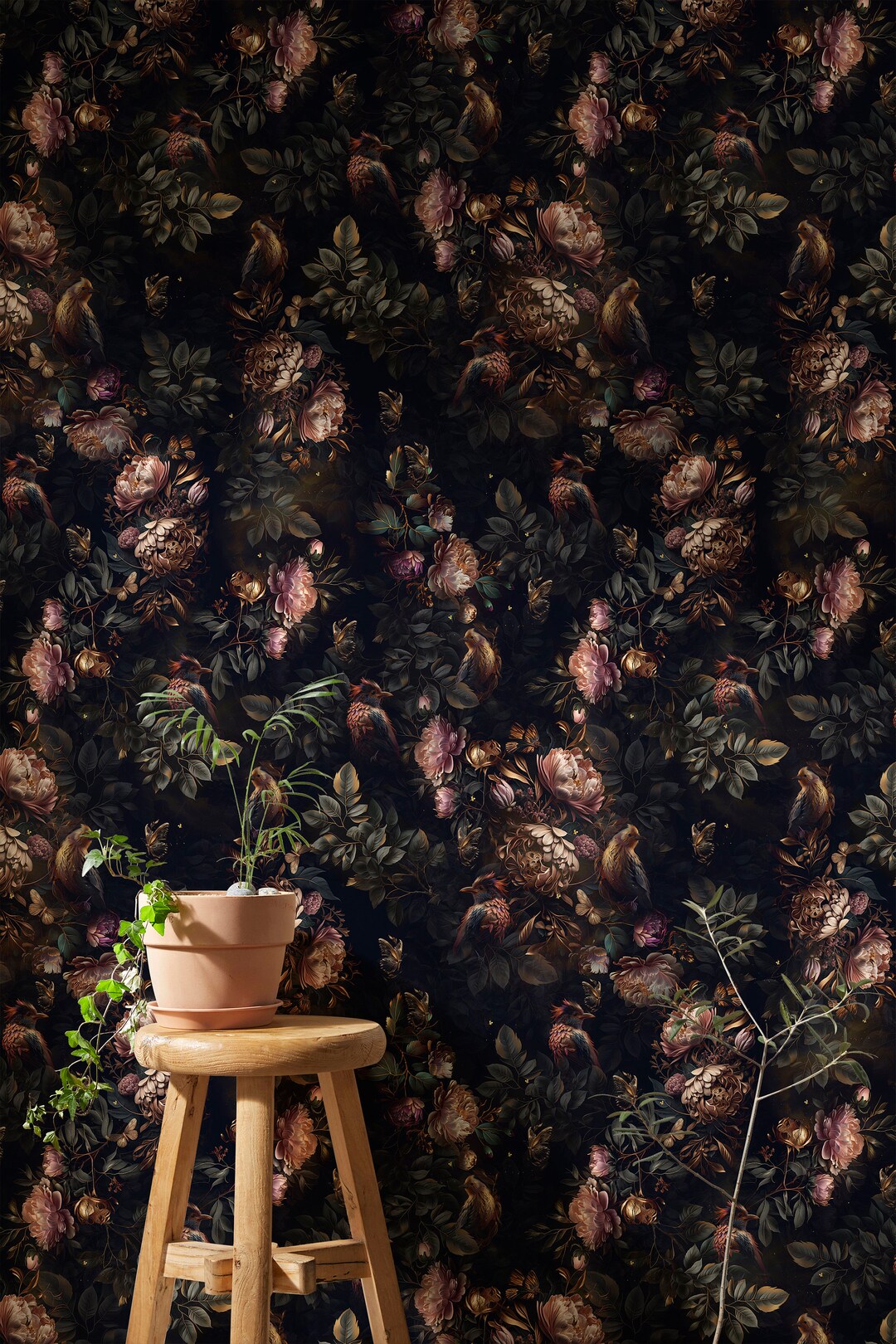Dark Flowered Wall Mural | Dark Botanical Wallpaper Secret Garden ...