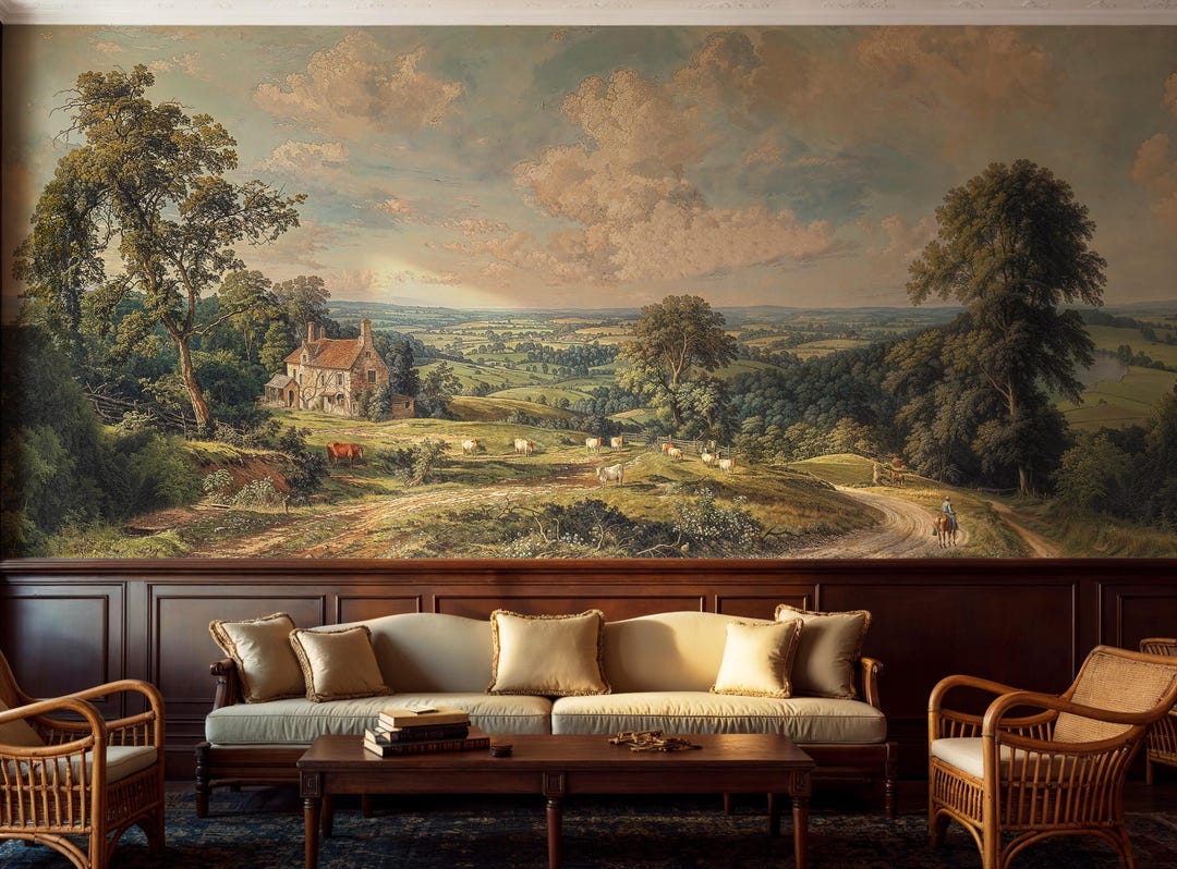 Scenic Wallpaper Mural, Panoramic Wallpaper, Rural Landscape Wallpaper ...