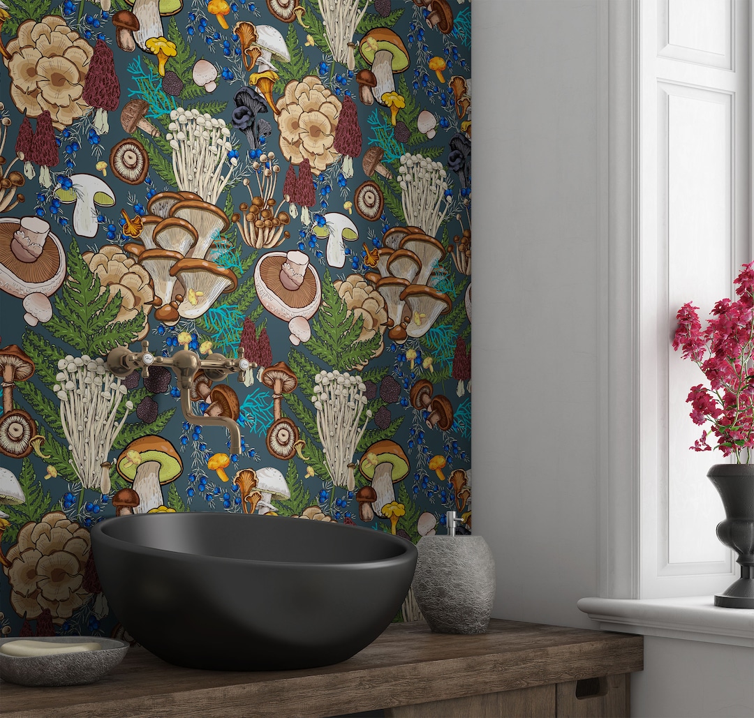 Forest Mushroom Wallpaper Peel and Stick | Botanical Wallpaper ...