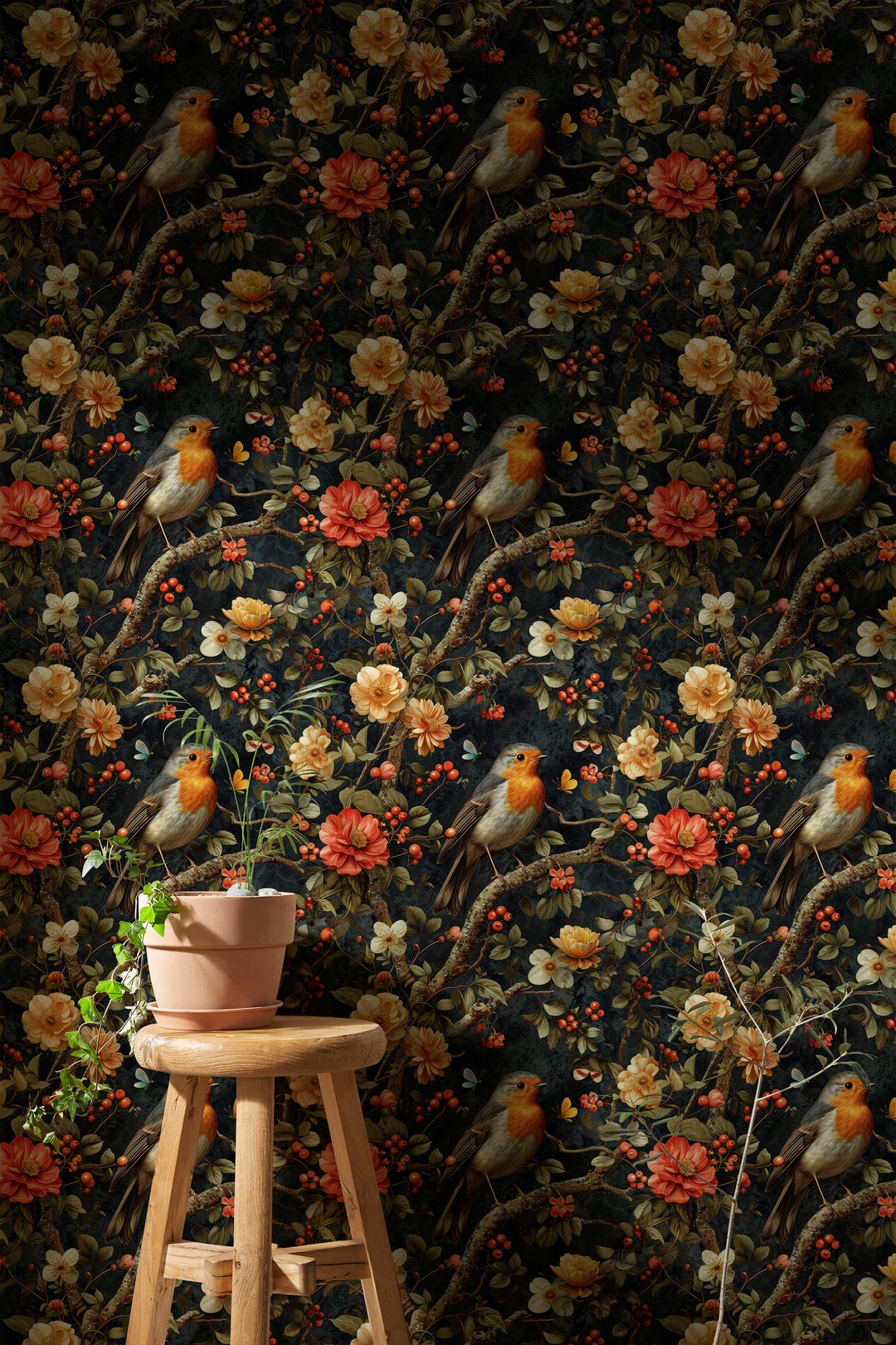 Botanical Secret Garden Wallpaper Birds Dark Botanical Wallpaper