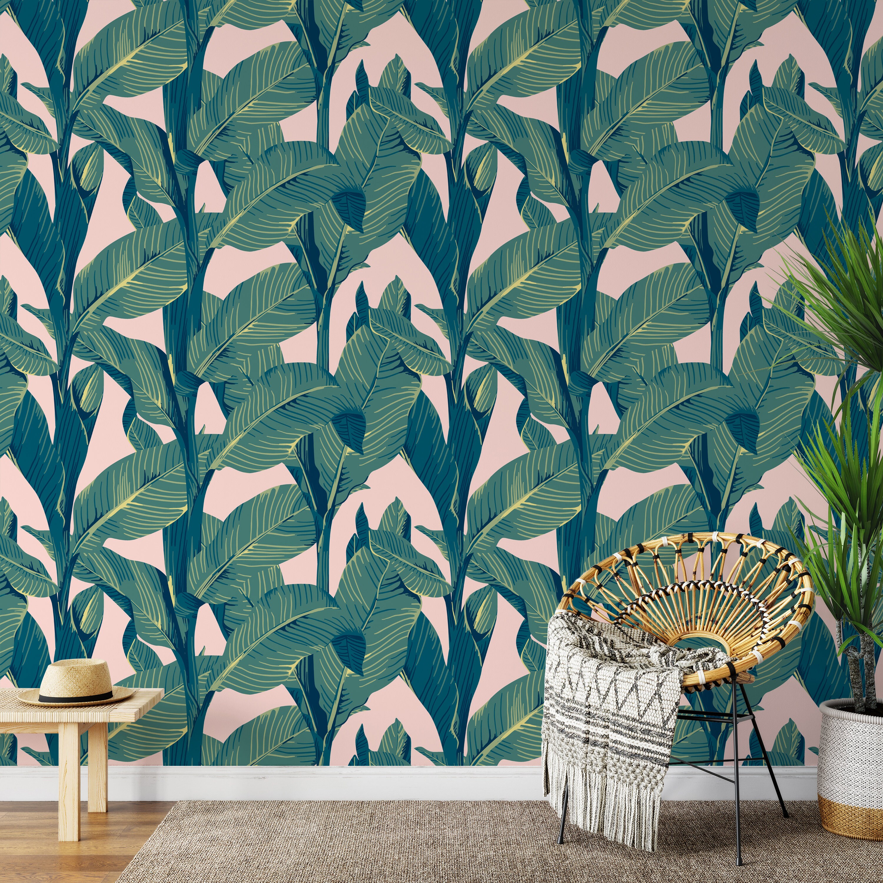 Green Banana Leaf Wallpaper Peel and Stick | Tropical Leaves Wallpaper ...
