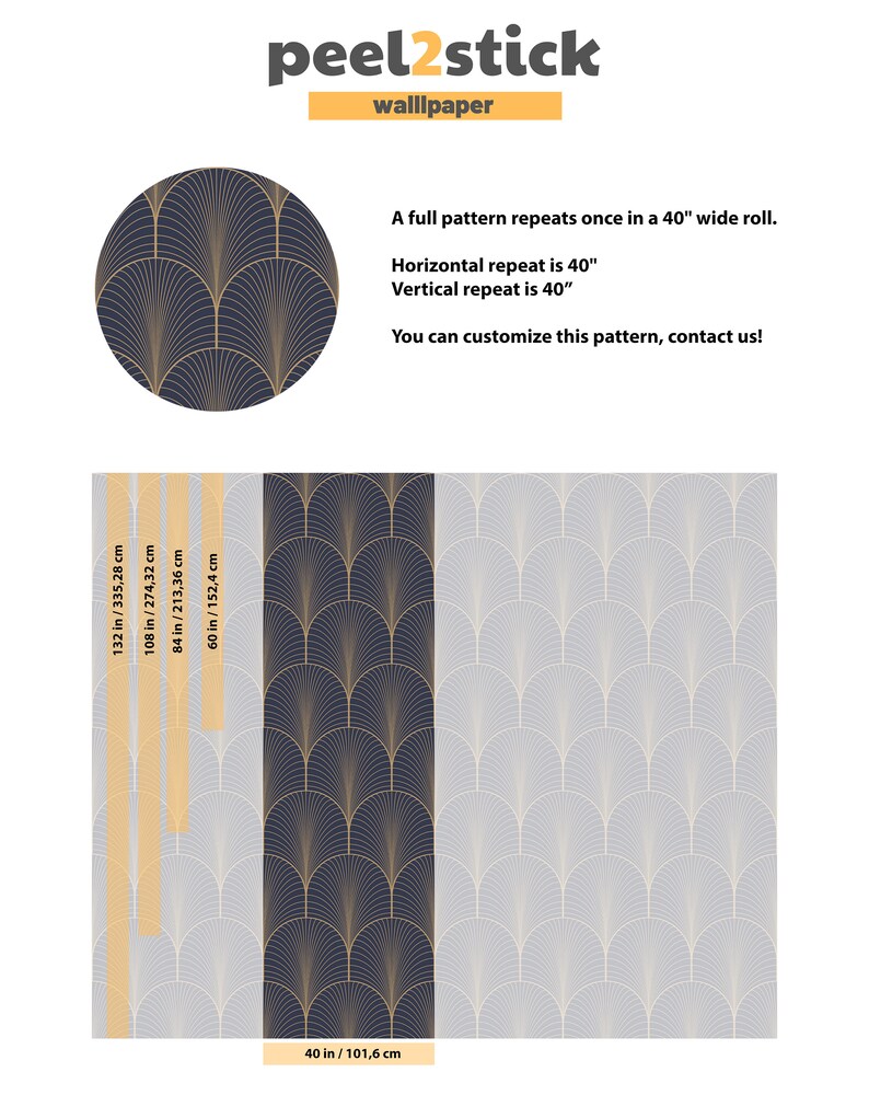 Navy Gold Wallpaper Art Deco Wallpaper Blue and Gold Navy Etsy