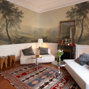 Panoramic Landscape Wall Murals Wallpaper | Rural Painting Wall Mural | Watercolor Woodland Scenic Wallpaper Peel-and-Stick