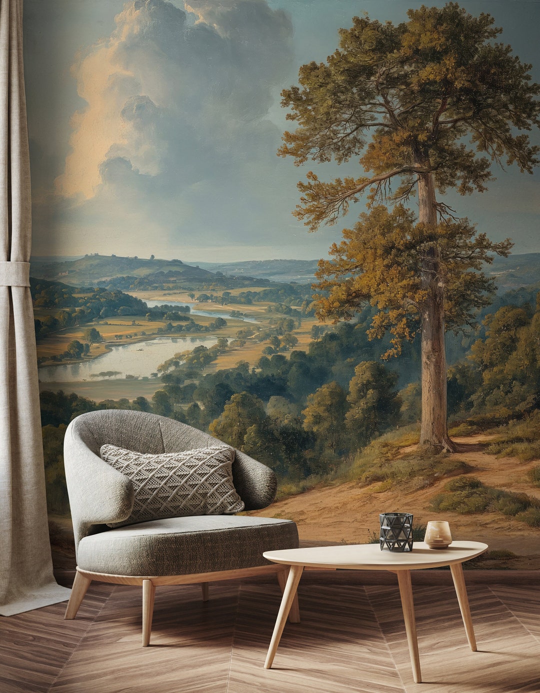 Scenic Wallpaper Mural Rural Landscape Wallpaper Peel and Stick Vintage ...