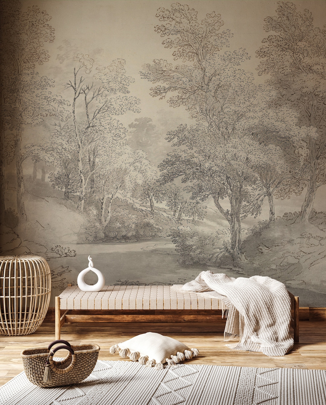 Scenic Landscape Wallpaper Gray Vintage Scenic Wall Mural Wallpaper ...
