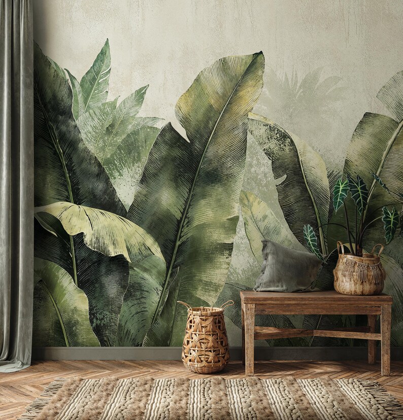 Buy Tropical Rainforest Wallpaper Green, Vintage Tropical Peel and