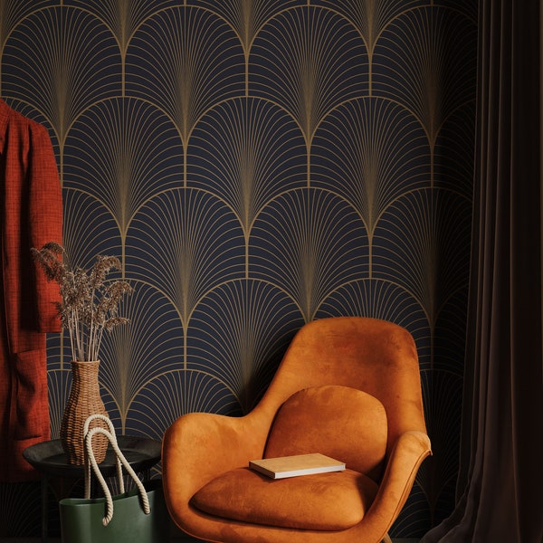 Navy Gold Wallpaper Etsy