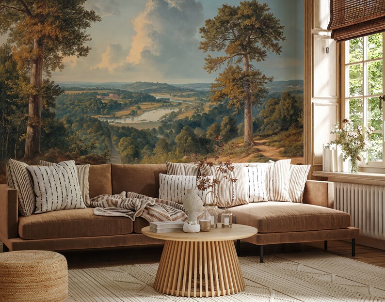 Scenic Wallpaper Mural Rural Landscape Wallpaper Peel and Stick Vintage Landscape Painting Wallpaper Mural Rural Painting Wallpaper image 4