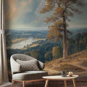 Scenic Wallpaper Mural | Rural Landscape Wallpaper Peel and Stick | Vintage Landscape Painting Wallpaper Mural | Rural Painting Wallpaper