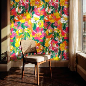Bold Abstract Floral Wall Mural, Painting Flowers Peel and Stick Wallpaper, Removable Vibrant Exotic Flowered Mural