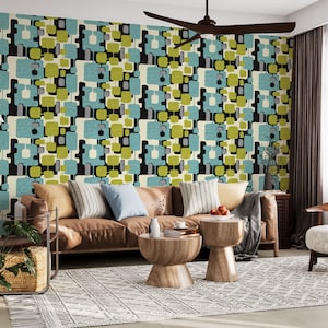 Mid Century Modern Wallpaper, Abstract Wallpaper Peel and Stick, Mid Century Wallpaper, Abstract Art Wall Mural, Boho Wallpaper Geometric