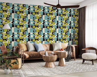 Mid Century Modern Wallpaper, Abstract Wallpaper Peel and Stick, Mid Century Wallpaper, Abstract Art Wall Mural, Boho Wallpaper Geometric
