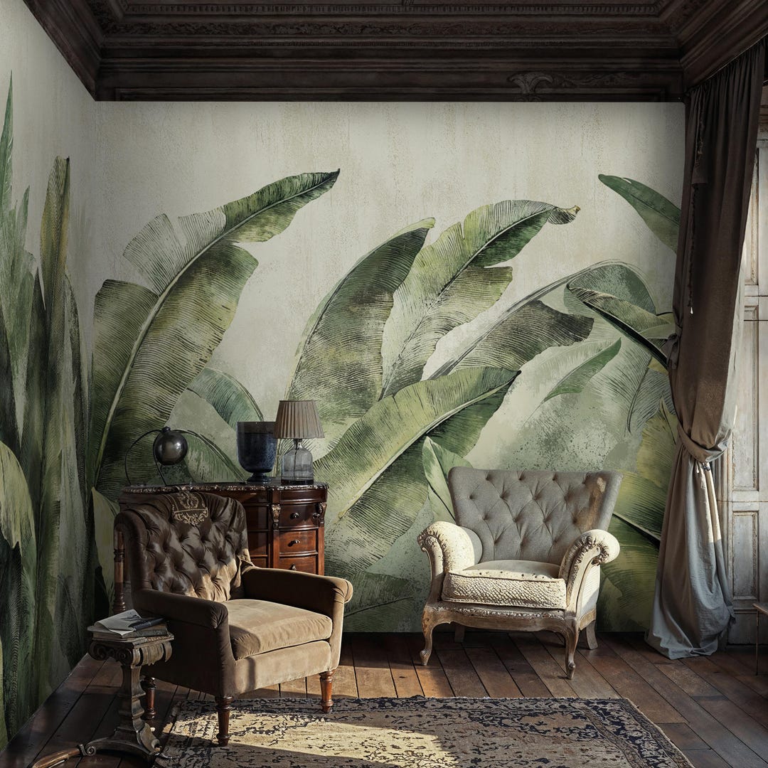 Buy Tropical Rainforest Wallpaper Green, Vintage Tropical Peel and