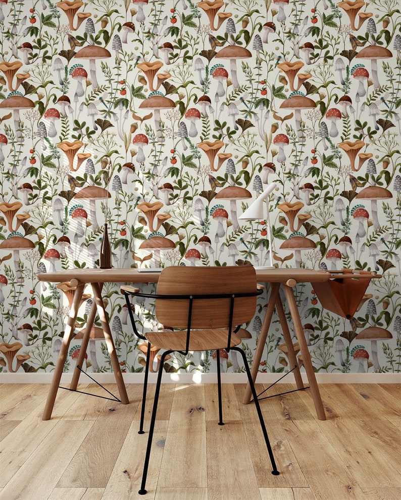 White Mushroom Peel and Stick Wallpaper Botanical Wallpaper - Etsy